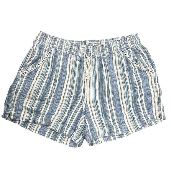 Briggs Linen Blend High Waist Striped Beach Shorts Size XL Blue White - Picture 1 of 5